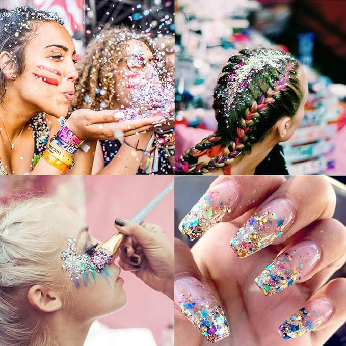 Allstarry 12 Colors Chunky Glitter Holographic Craft Glitter Cosmetic Nail Art Sequins Mixed Fine Glitter Flakes for Nails Art Decoration Hair Eyes Face Body, Resin Tumblers, Epoxy, Slime-Velvo Beauty