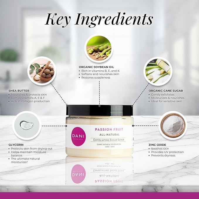 Naturals Sugar Scrub – Pure & Gentle Exfoliation with Juicy Passion Fruit Scent. Organic sugar, shea butter, and nourishing oils for smooth, soft skin – 14 oz-Velvo Beauty