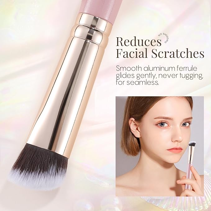 GLO&RAY Angled Concealer Brush with Cap – Flat Top Synthetic Makeup Brush for Under Eye, Spot Coverage, Travel Size Concealer Blending Tool for Liquid & Cream Application (Pink)-Velvo Beauty