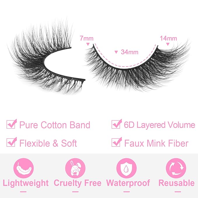 False Lashes Natural Look Faux Mink Eyelashes Wispy Fox Eye Lashes That Look Like Extensions 3D Mink Lashes Natural Strip Lashes Pack 7 Pairs-Velvo Beauty