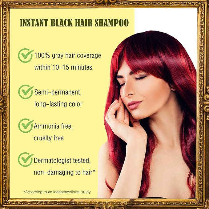Herbal Burgundy Hair Dye Shampoo - Instant 3-in-1 Gray Coverage for Women & Men, 16.90 Fl OZ (Dark Wine Red)-Velvo Beauty