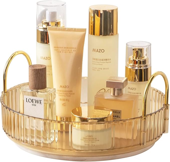 Rotating Makeup Organizer for Vanity, High-Capacity Skincare Clear Make Up Storage Perfume Organizers Cosmetic Dresser Organizer Countertop 360 Spinning (Gold, 1 Tier)-Velvo Beauty