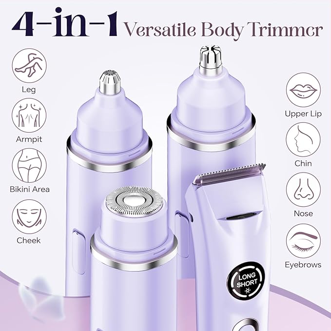 Bikini Trimmer for Women|Hair Removal Shaver - Painless Electric Razor, Cordless Body Shaver for Travel, Replaceable Lady Facial Razor|Trim Nasal/Eyebrows, IPX7 Waterproof&Easy Cleaning, Ceramic Blade-Velvo Beauty