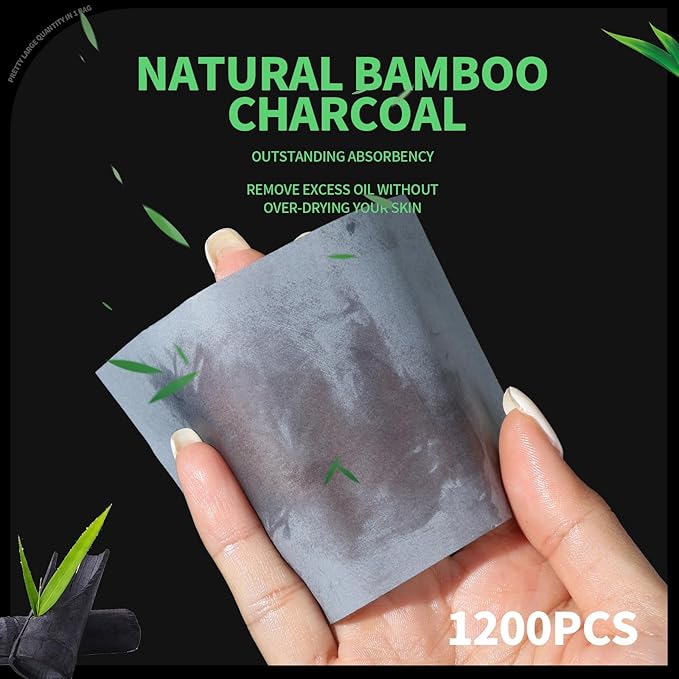 Blotting Paper for Oily Skin, Natural Bamboo Charcoal Blotting Paper, Oil Blotting Sheets for Face, 100 * 70MM Large Oil Absorbing Sheets Makeup Face Tissues, 200 Counts-Velvo Beauty