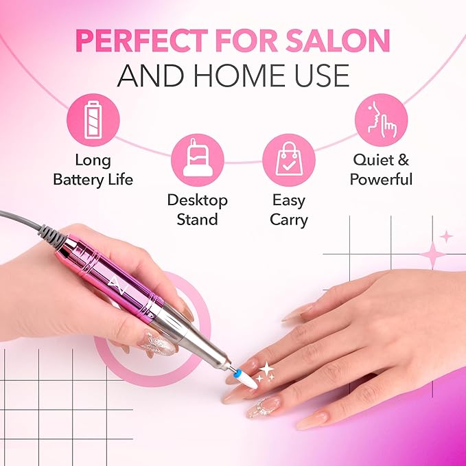 M Mase- Professional Nail Drill Machine - Coreless 2-in-1 Nail File - Electric, Cordless, 35000 RPM, HD Display - Electric Nail Drill for Professional & Home Use (Unicorn Purple)-Velvo Beauty
