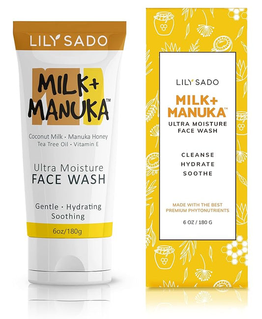 LILY SADO MILK+MANUKA™ Coconut Milk & Manuka Honey Cream Face Cleanser – Natural Ultra Moisturizing Facial Wash Cleanses, Balances, Soothes & Hydrates - Large 6oz-Velvo Beauty
