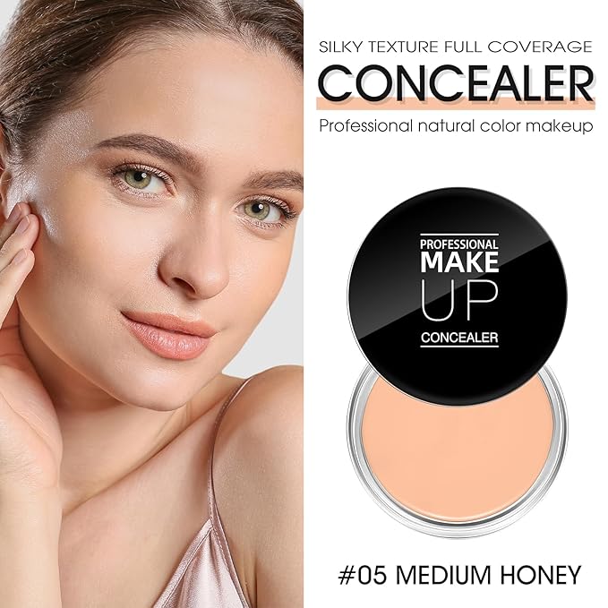 Cream Concealer Full Coverage Makeup, Matte Color Correcting Concealer with Brush, Waterproof, Conceals Blemish, Pores and Spots, Under Eye Makeup Concealer for Dark Circles (#05 MEDIUM HONEY)-Velvo Beauty