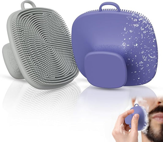 2 Pack Face Scrubber,Silicone Facial Cleansing Brush for Men & Women,Reusable Gentle Facial Waterproof Cleansing Skin Brush Exfoliating Scrubber for Sensitive Skin (Gray+Purple)-Velvo Beauty