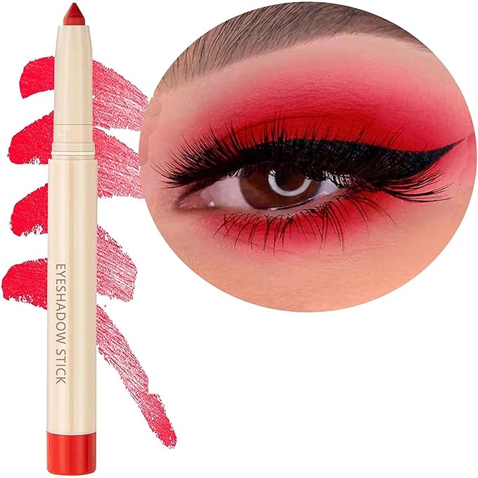 Matte Eyeshadow Stick - Smooth Cream Eyeshadow Pencil, Waterproof Long Lasting, High Pigment Hypoallergenic Highlighter Stick - Create Multi-Dimensional Eyes Look (06# Red)-Velvo Beauty