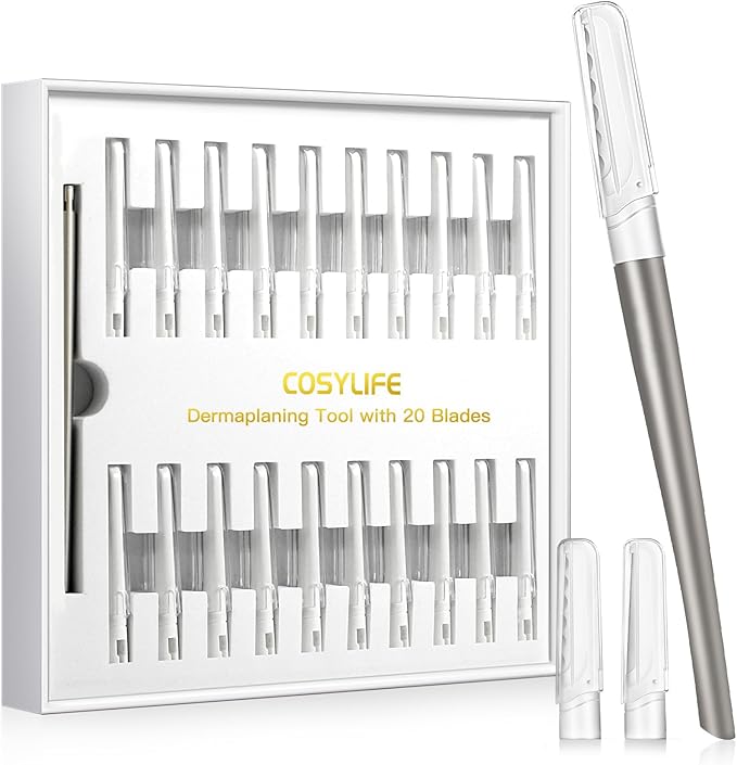 Dermaplaning Tool for Face Exfoliation, with 20 Replaceable Blades, Facial Shaver/Eyebrow Razor, Peach Fuzz Removal Eyebrow Shaper for Women, Easy to Use Dermaplaner Help Exfoliate and Smooth Skin-Velvo Beauty