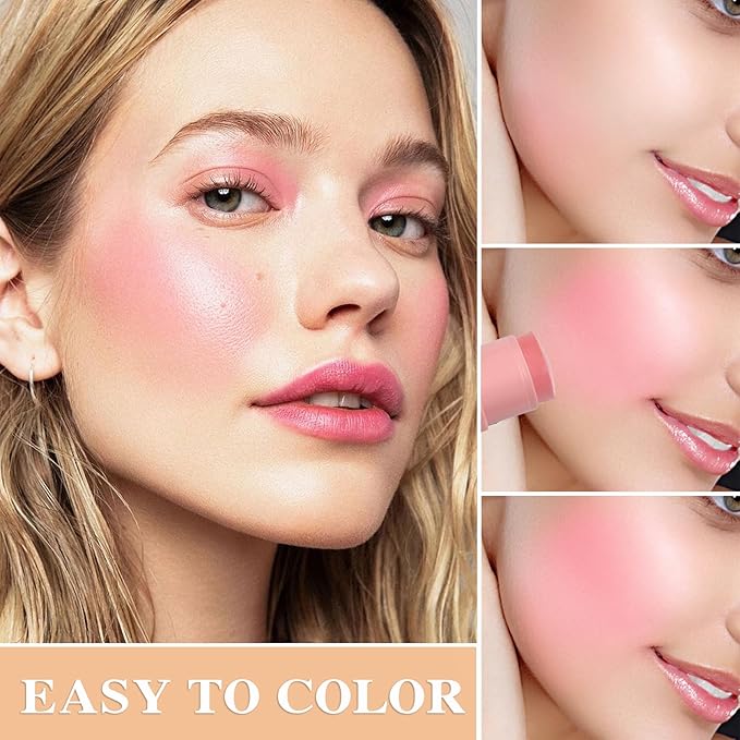 Cream Blush Stick with Brush and Makeup Sponge,Waterproof Multi Cream Makeup Stick,Lightweight,Long-lasting,2 in 1 Multi Blush for Cheeks & Lip Tint & Eyeshadow R-Velvo Beauty