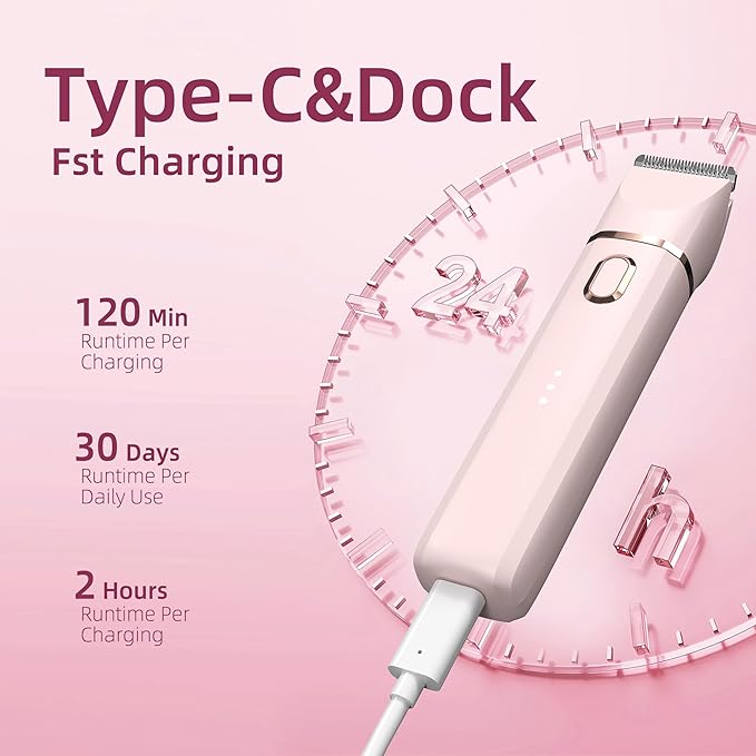 Trimmer for Women: 3 in 1 Gentle Painless Electric Razor for Women,120min Cordless Runtime,USB Charge Dock,IPX7 Waterproof Wet & Dry Use Portable Facial Razor with Ceramic Blade Travel Grooming Kit-Velvo Beauty