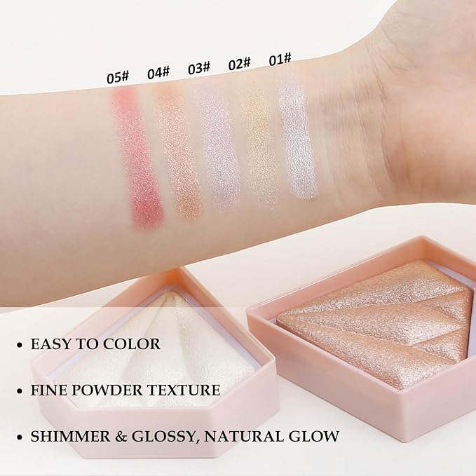 Boobeen Highlighter Makeup Palette, Baked Highlighter Bronzer Powder Palette, Shimmer Illuminator Contour Highlighter Powder for Face, Pearl Shine Shades Waterproof Long Lasting-Velvo Beauty