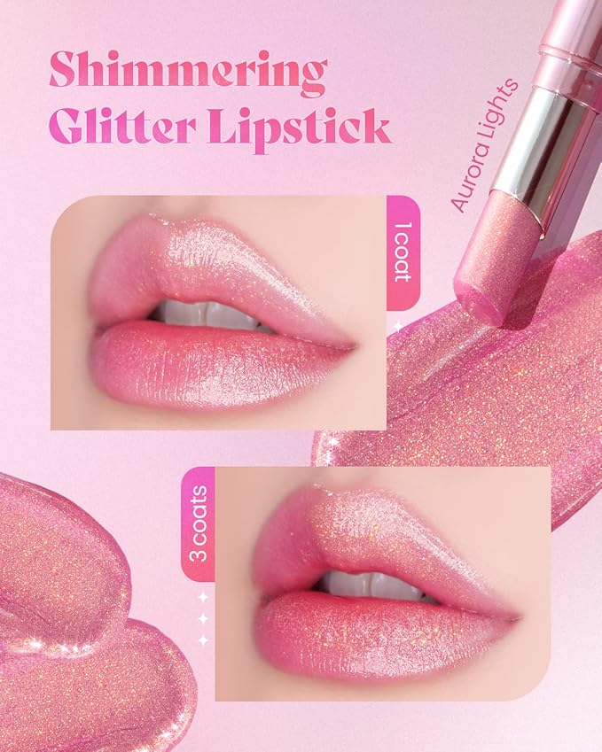 AMTS Tinted Lip Balm Duo - Aurora Lights & Crystal Lights | Hydrating Glitter Lipstick | Pearl Shimmering Daily Lip Makeup for dry, cracked, chapped lips | korean beauty Moisture Lip Tint-Velvo Beauty