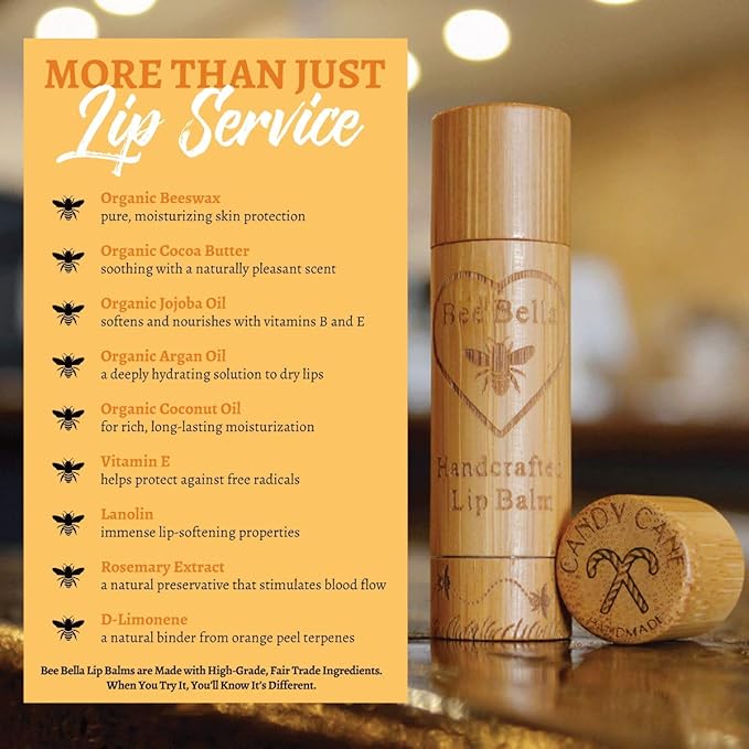 Bee Bella Lip Balm, Candy Cane, 3 Pack - Hydrating, Moisturizing Lip Care, 100% Natural, Original Organic Beeswax with Vitamin E, Handmade in USA-Velvo Beauty