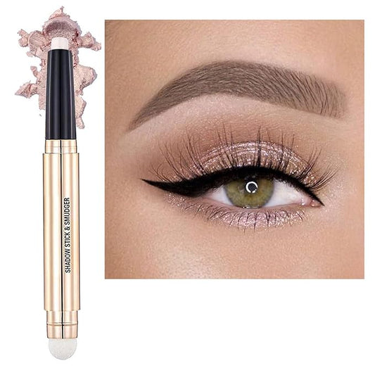 Eyeshadow Stick And Sponge Makeup Brush Cream Shimmer Smooth Shadow Pencil Eyeliner Long Lasting Waterproof Eye Shadow Highlighter Stick Hypoallergenic Multi-Dimensional Eyes Look (# 02)-Velvo Beauty