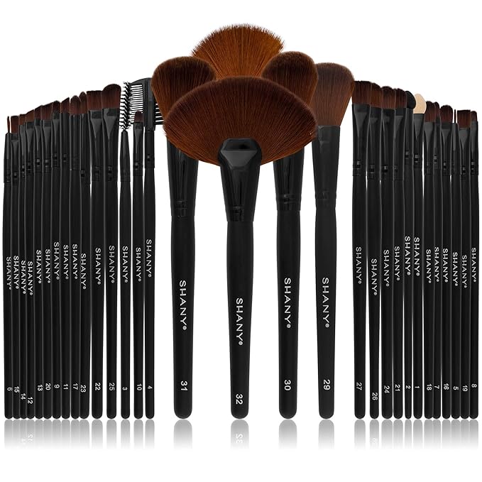 SHANY Makeup Brushes Premium Synthetic Foundation Powder Concealers Eye Shadows Cosmetics Brush Set with Faux Leather Pouch and Instruction sheet, 32 Count-Velvo Beauty