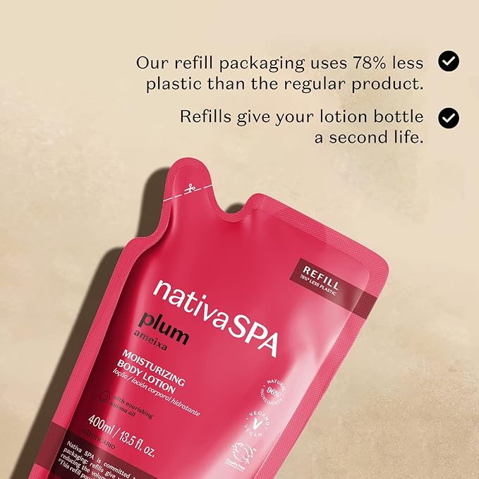 Nativa SPA by O Boticário, Plum Moisturizing Body Lotion Refill Pack, Fragranced Moisturizer Enriched with Purified Quinoa Drops to Boost Hydration, 13.5 Ounce-Velvo Beauty