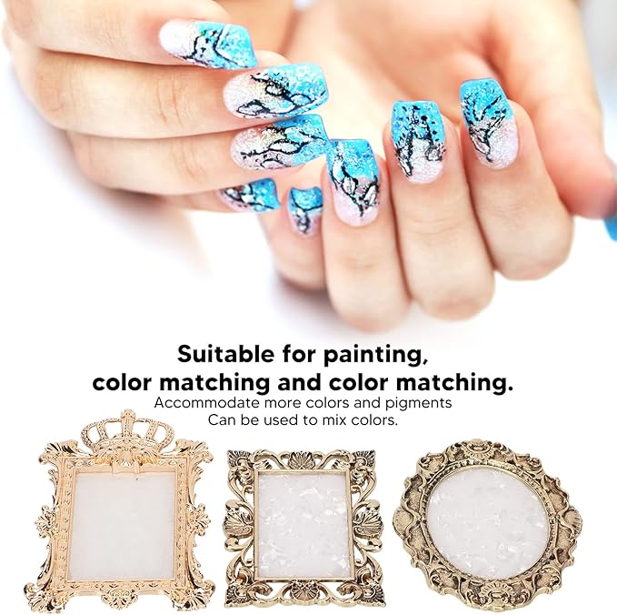 Nail Art Resin Palette,3pcs Vintage Nail Art Palette Multi Functional Display Mixing Nail Coloring Palette Nail Polish Color Mixing Palette for Makeup Gold Copper Color-Velvo Beauty