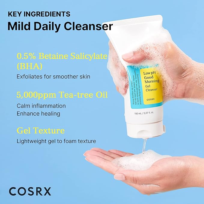 COSRX Low pH Good Morning Gel Face Cleanser, 5.07 fl oz, BHA Face Wash, Daily Mild Face Cleanser for Sensitive Skin, PH Balancing, Korean Skin Care, Korean Face Wash-Velvo Beauty