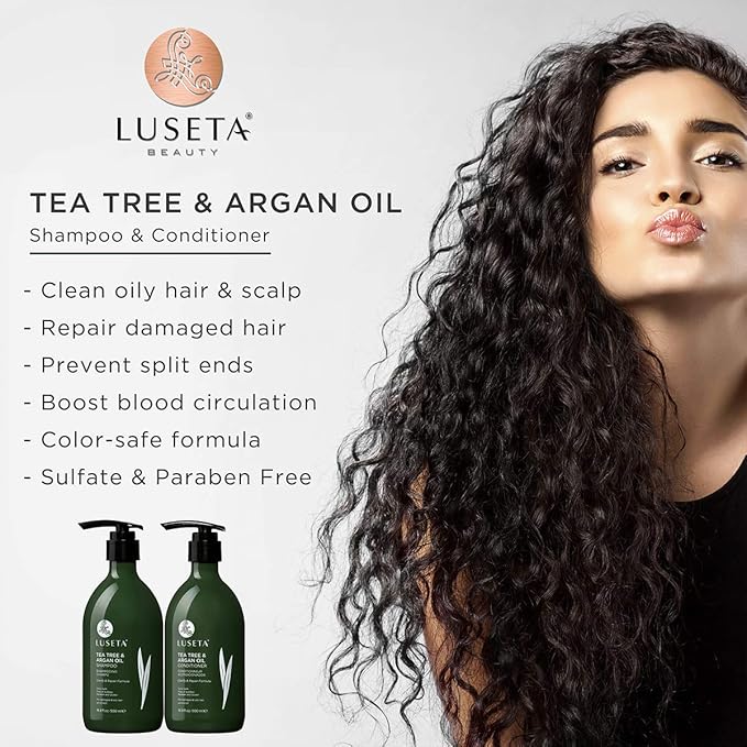 Luseta Tea Tree & Argan Oil Detangling Shampoo & Conditioner Set, 2 x 33.8 Oz-Velvo Beauty