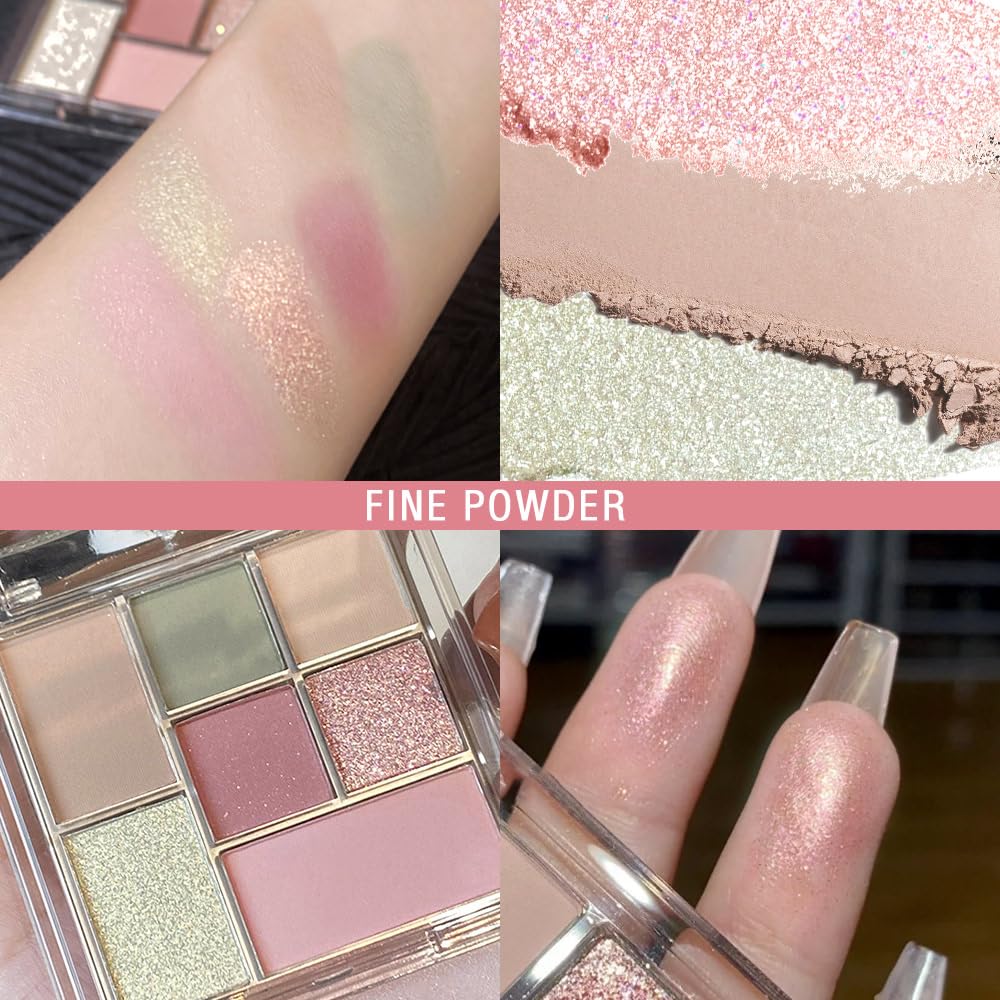 Nude Pink 7Colors Eyeshadow Makeup Palette with Mirror,Green Natural Neutral Eye Shadow Palettes for Older Women,Long Lasting Naturing-Looking,Lightweight,Waterproof,Eye Makeup Kit Travel Size,Vegan-Velvo Beauty
