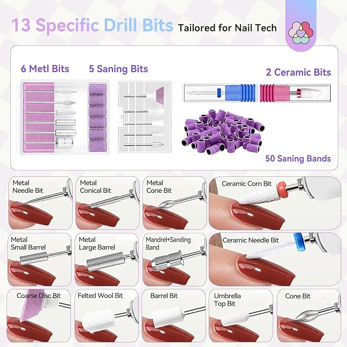 SAVILAND SSPro X-Drill Nail Drill Professional: 45000 RPM Quick Removal for Acrylic Nails Electric Nail File 3000 mAh Nail Drill Kit Portable EFile with Ceramic Bits Sanding Bands Nail Tech Salon-Velvo Beauty