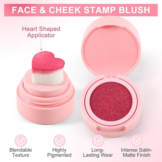 Boobeen Liquid Blush for Cheeks, Buildable & Blendable Face Blusher, Cheek Stamp Blush with Heart-shaped Applicator, Lightweight Air Cushion Blush for Velvet Matte Finish-Velvo Beauty