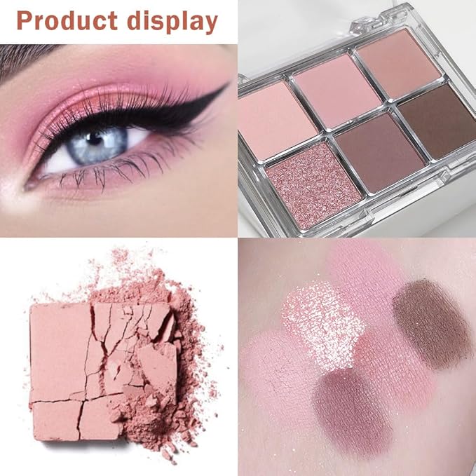 6 Colors Nude Pink Purple Matte Shimmer Eyeshadow Palette for Eye Makeup,High Pigmented Brown Eye Shadow Primers Powder Palet de sombras de ojos-Velvo Beauty