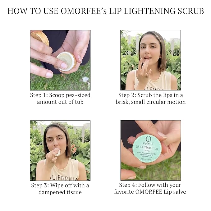 Omorfee 100% Organic Lip Lightening Scrub, Vegan Lip Exfoliator & Moisturizer, Gentle Overnight Lip Mask Treatment, With Kojic Acid, Vitamin E & Natural Beads for Dull, Dry & Dark Lips- 20g/0.70Oz-Velvo Beauty