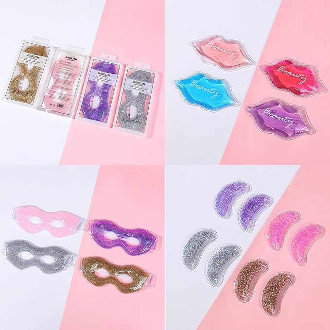 Ice Under Eye Patches Eye Mask Lip Care Gel Pads Treatment Mask Lip Mask, Cooling Eye Lip Gel Masks Cold Hot Therapy for Wrinkles Firming Swelling Cosmetic Bruising Reusable 7 Pack-Velvo Beauty
