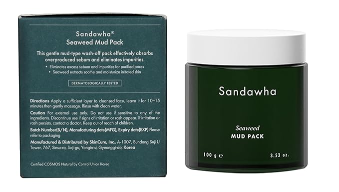 SKINCURE Vegan Seaweed Mud Mask, Korean skincare Blackhead Remover Clay Mask for Pore Cleansing with Kaolin & Bentonite, Oil Control & Gentle Exfoliation, 3.5oz-Velvo Beauty