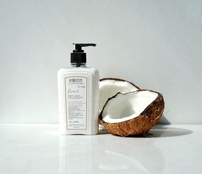 C.O. Bigelow Coconut Body Lotion, Village Perfumer Moisturizing Body Lotion with Aloe Vera, Borage Oil & Olive Oil, 10 Fl Oz-Velvo Beauty
