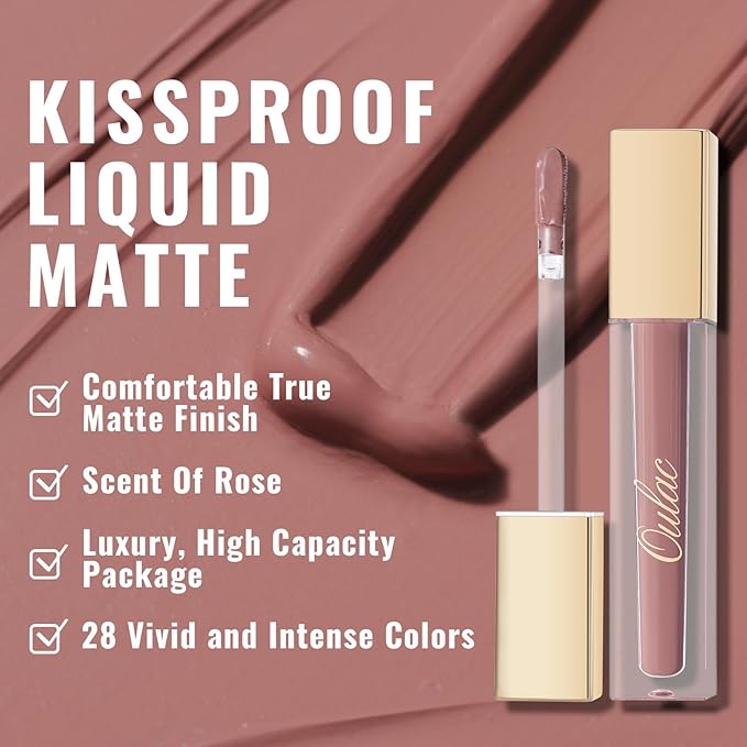 Oulac Matte Liquid Nude Lipstick for Women, Long Lasting Lipstick Waterproof Lip Stain, No Transfer, Creamy High Pigmented Formula with Rose Oil, Vegan & Cruelty-Free M28-Velvo Beauty