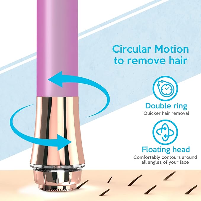 Facial Hair Remover for Women Painless Flawless Electric Razor Epilator Trimmer Shaver with 18K Gold-Plated, 16mm Dual Ring Floating Head, USB Rechargeable, 360° LED for Face Lip Hair Removal-Velvo Beauty