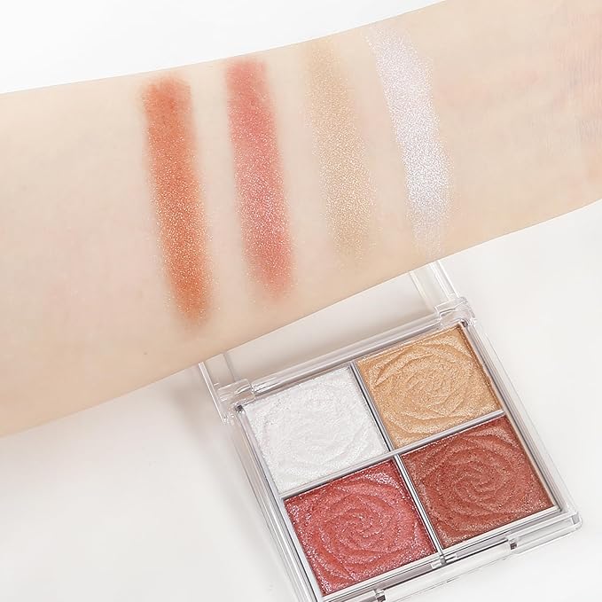 Boobeen Blush and Highlighter Palette- 4-color Metallic Shimmer Shadow Powder, Illuminator Makeup Set for Shading, Highlighting & Defining the Face-Velvo Beauty
