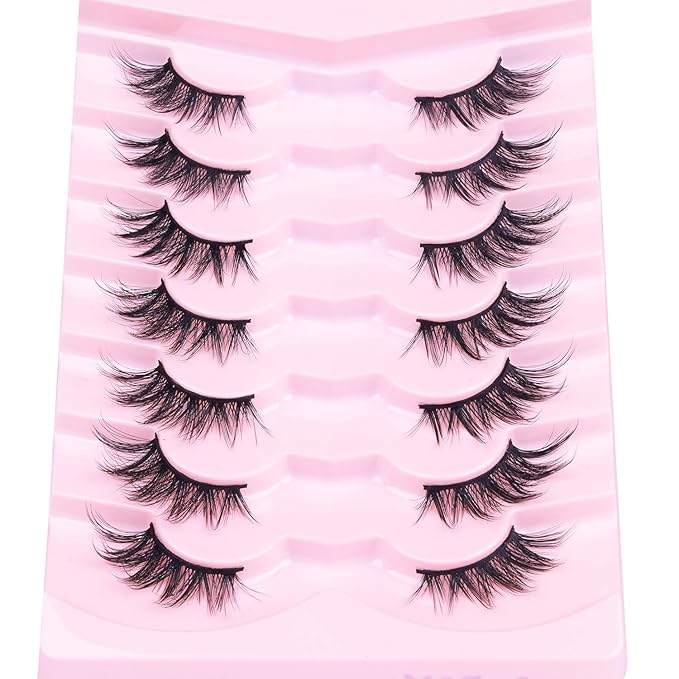 Half Lashes Fox Eye Faux Mink Lashes Wispy Eyelashes Cat Eye 20mm Fake Lashes Spiky Strip Eyelashes Pack 7 Pairs-Velvo Beauty