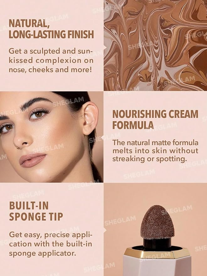 SHEGLAM Sun Sculpt Cool Toned Liquid Contour Stick Long Lasting Cream Bronzer Makeup - Soft Tan-Velvo Beauty