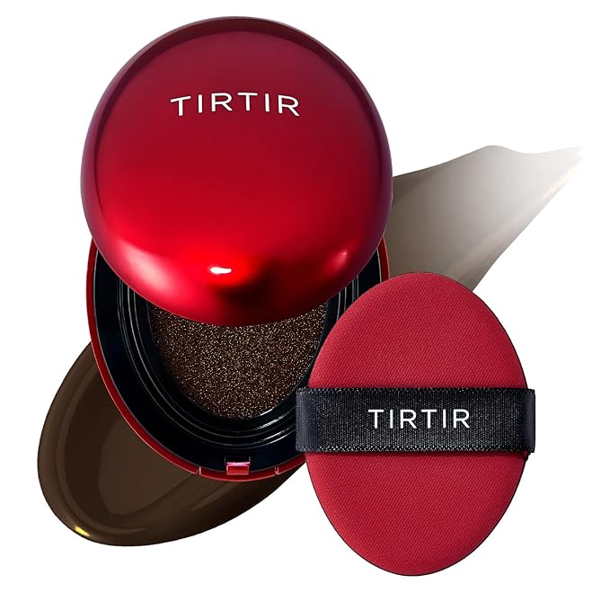 TIRTIR Mask Fit Red Cushion Foundation | Full coverage, Weightless, Skin fit, Satin Glow Finish, Korean Makeup BB Foundation, beauty, Tattoo cover up, Buildable (#55N Espresso, 0.63 Fl Oz)-Velvo Beauty