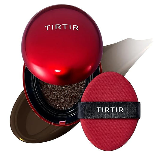 TIRTIR Mask Fit Red Cushion Foundation | Full coverage, Weightless, Skin fit, Satin Glow Finish, Korean Makeup BB Foundation, beauty, Tattoo cover up, Buildable (#55N Espresso, 0.63 Fl Oz)-Velvo Beauty