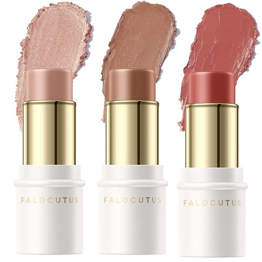 3 Pcs MEDIUM Contour Stick Set,Cream Blush & Highlighter Bronzer Pen,Long Lasting & Smooth Natural Face Contouring Illuminator,Professional Makeup Kit for All Skin-Velvo Beauty