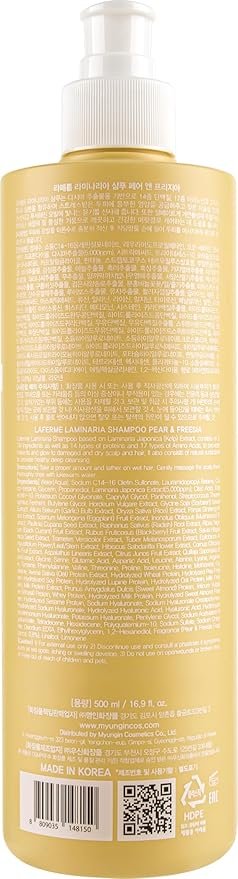 laferme Laminaria Shampoo with Organic Ingredient, Korean Clarifying Shampoo, Hydrating for Dry Hair, Strengthening for Weak Hair, Sulfate & Paraben-Free, for Women & Men,16.9 FL. OZ, Pear & Freesia-Velvo Beauty