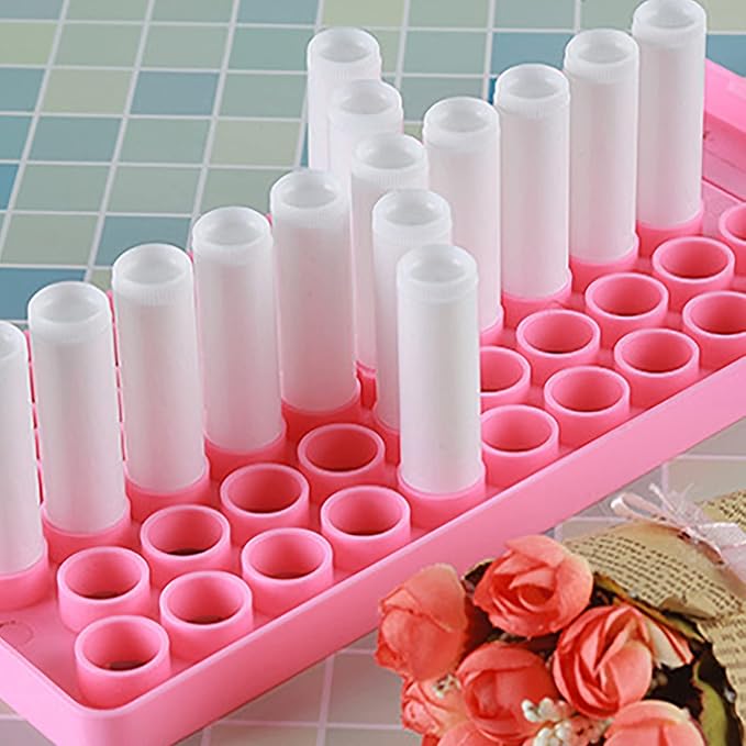 RONRONS Pink Lip Balm Crafting Kit, Professional Lipsticks Filling Tray with 50 Small Holes and Spatula, Easy to Fill 50 Pieces Lipstick Tubes Containers for Business Gifts-Velvo Beauty