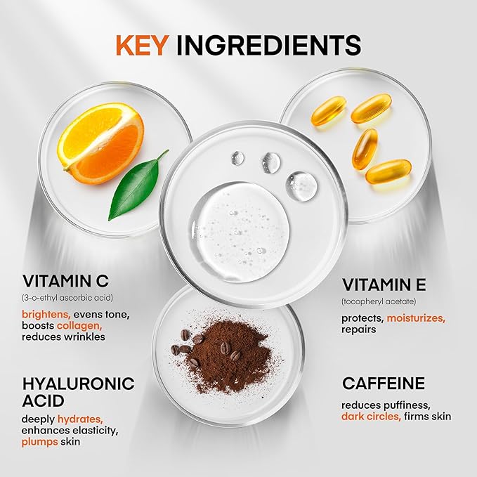 Super Vitamin C Serum for Women Over 70: Niacinamide, Vitamin C, Hyaluronic Acid, Peptides, Vitamin E, Caffeine, Bakuchiol, Hydrating, Lifting, Face Wrinkle & Age Spots Reduction-Velvo Beauty
