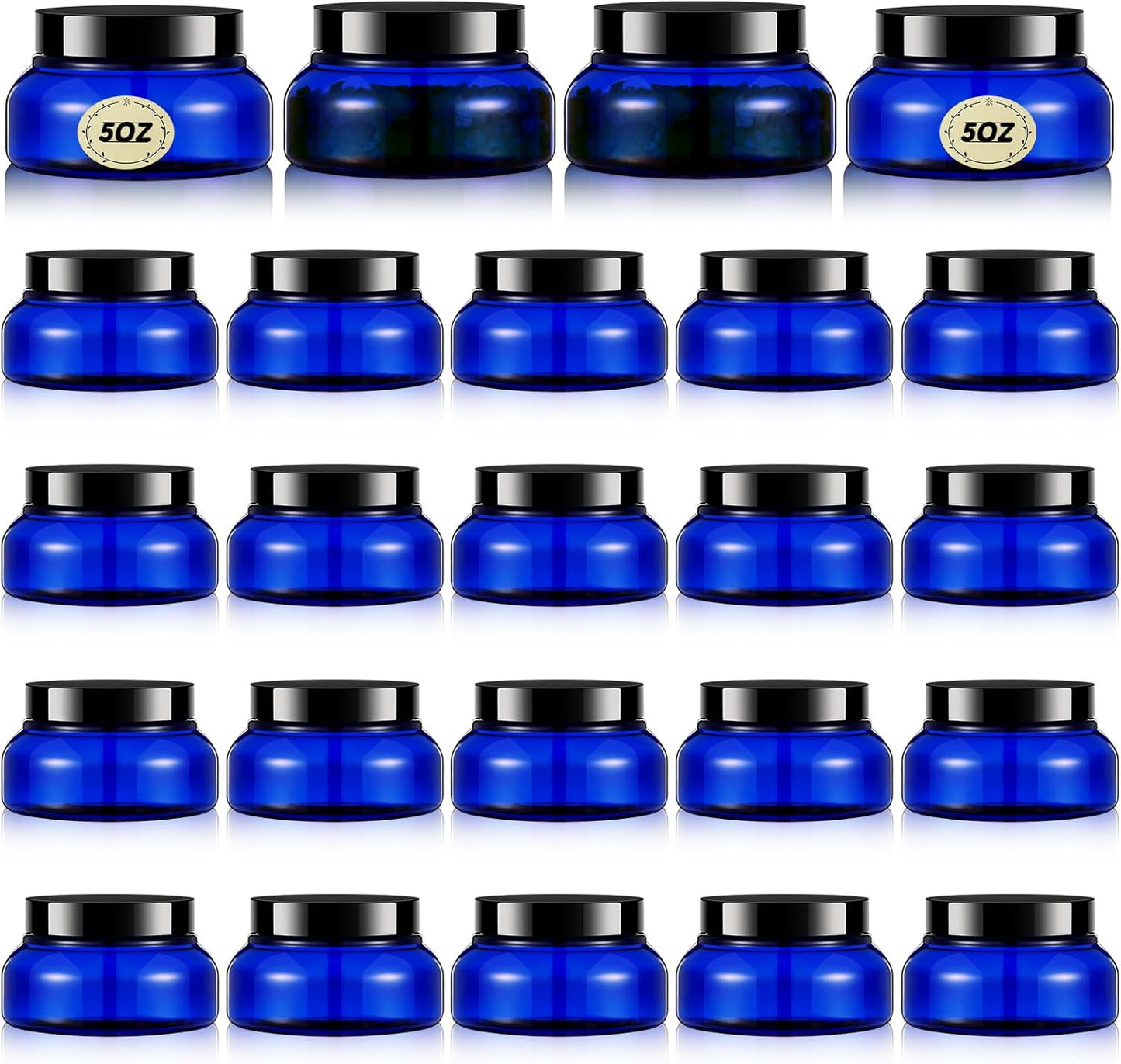 Tessco 24 Pack Plastic Jars with Lids Labels Empty Clear Plastic Jars Round Refillable Cosmetic Containers Body Butter Containers Bulk Sugar Scrub Bottle for Make Up(5 oz,Blue, Black)-Velvo Beauty
