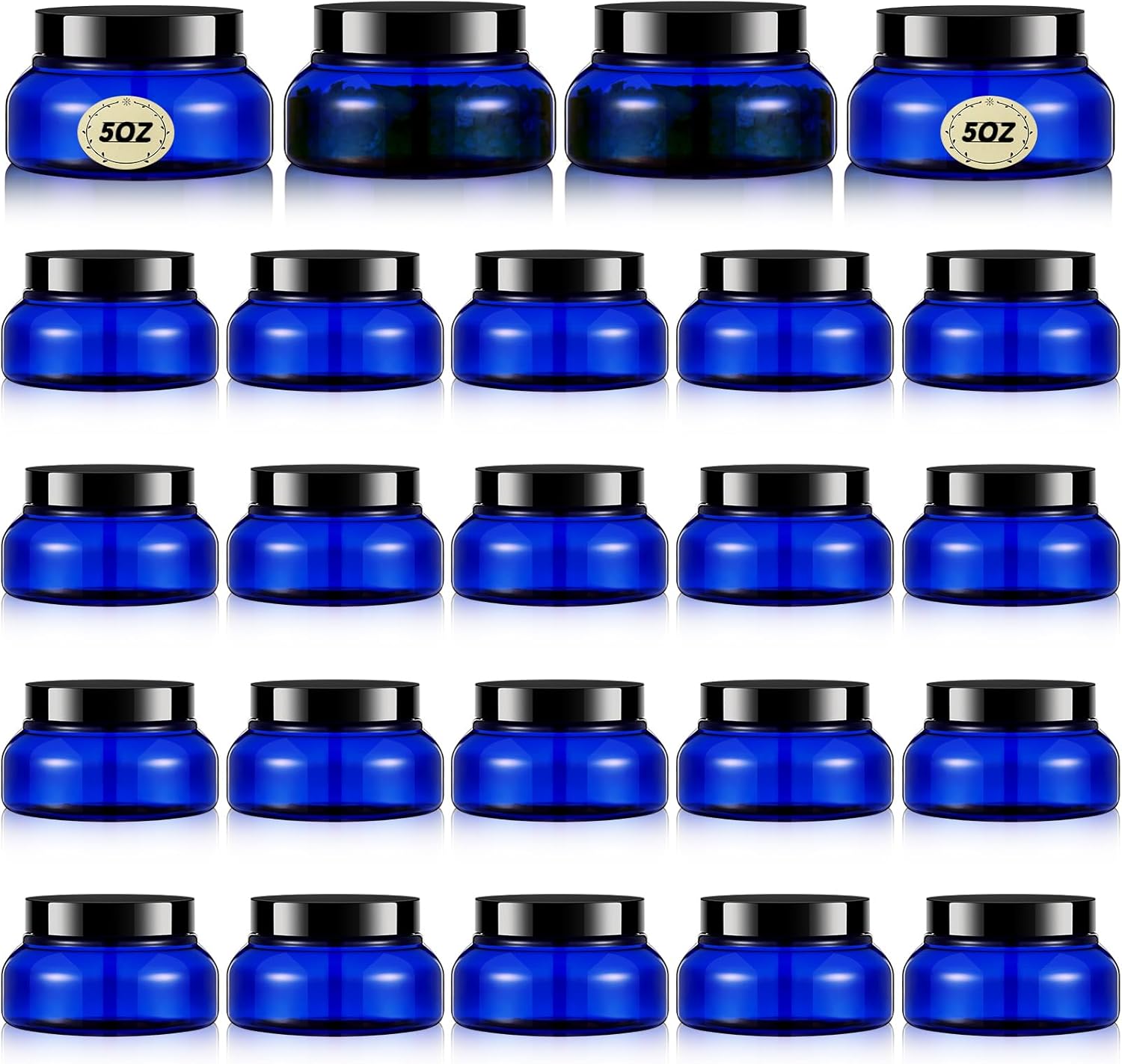 Tessco 24 Pack Plastic Jars with Lids Labels Empty Clear Plastic Jars Round Refillable Cosmetic Containers Body Butter Containers Bulk Sugar Scrub Bottle for Make Up(5 oz,Blue, Black)-Velvo Beauty