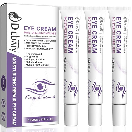 3 Pack Eye Cream Hydrating & Repairing with Hyaluronic Acid & Peptides - Moisturizes, Smooths Fine Lines, Enhances Elasticity (Each 0.529oz | 15g)-Velvo Beauty