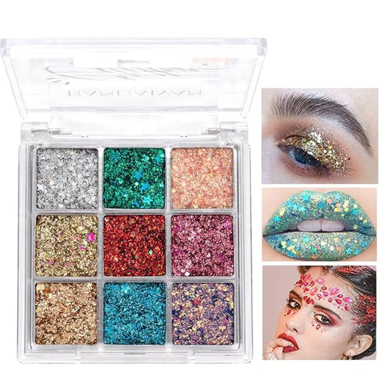 Glitter Eyeshadow Palette - Shimmer Purple Pink Blue Colorful Eyeshadow, Lip Face Eye Glitter Makeup - Lasting Waterproof High Pigmented Eye Shadow for Girl Women-Velvo Beauty
