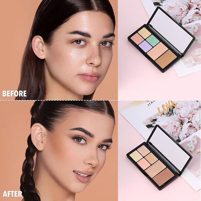 6 Colors Correcting Concealer Palette, 6 In 1 Contour Palette with 2 Packs Brush, Makeup Palette Contouring Foundation Color Corrector Palette, Color Corrector for Dark Circles, Blemish, Acne-Velvo Beauty