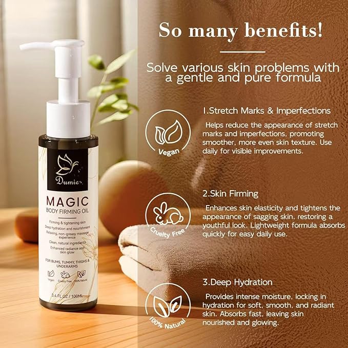 Magic Body Firming Oil, 3.38 FL OZ, Korean Skin Care Post-Shower Body Oil for Women – With 767,000ppm Jojoba Oil,to Tighten, Hydrate & Nourish Dry Skin, Lightweight & Non-Greasy for Full Body Use-Velvo Beauty